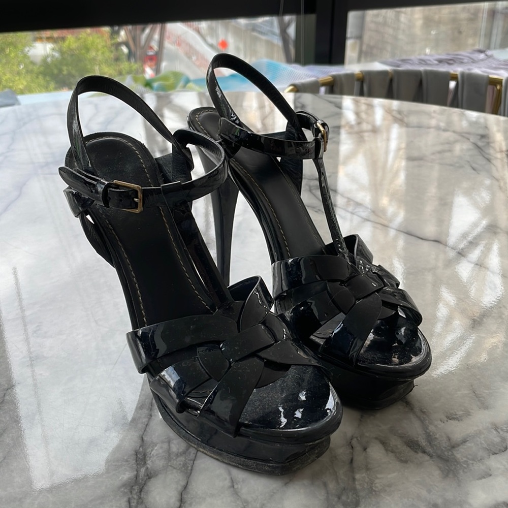 YSL black patent leather tribute platform sandals 105 size 39.5 - Picture 2 of 6